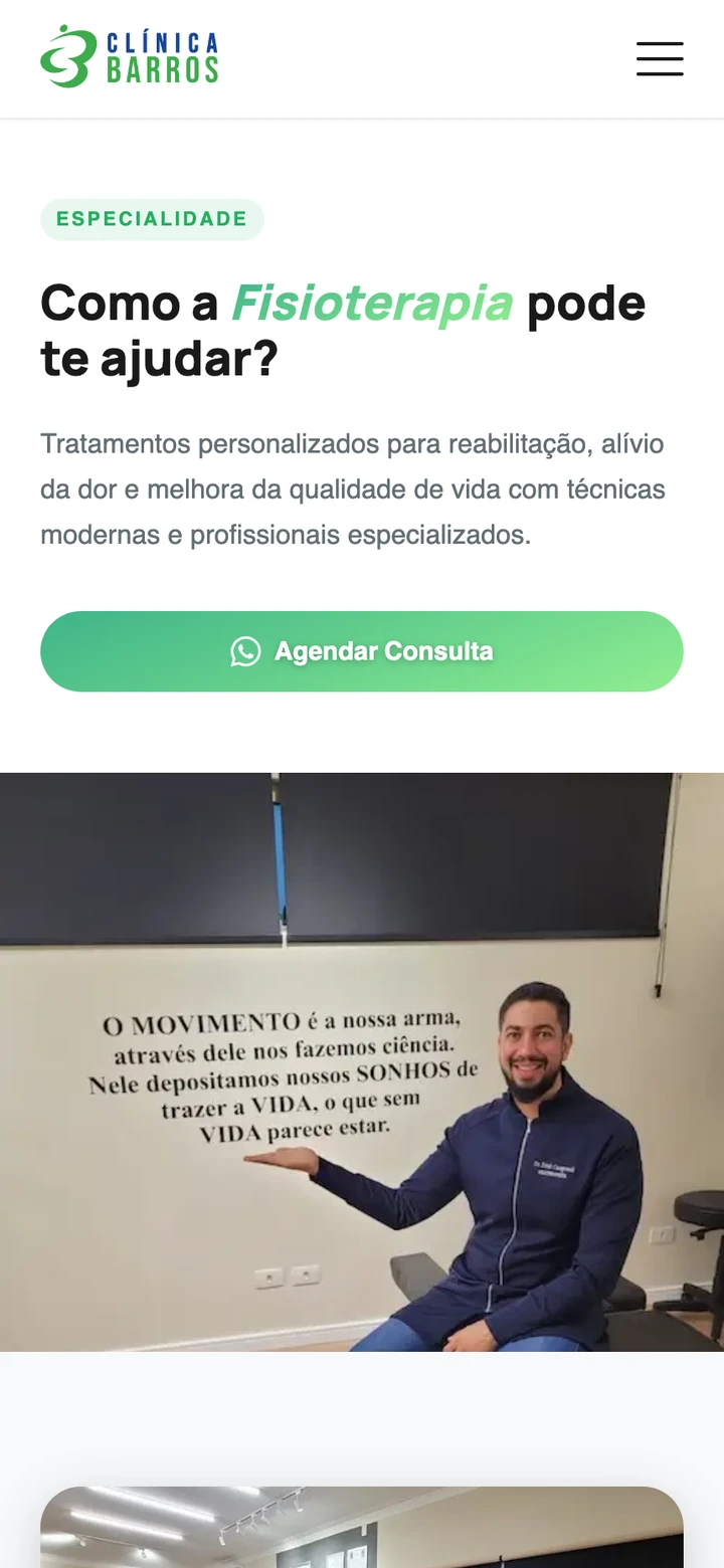 Clinica Barros website on mobile — additional screen