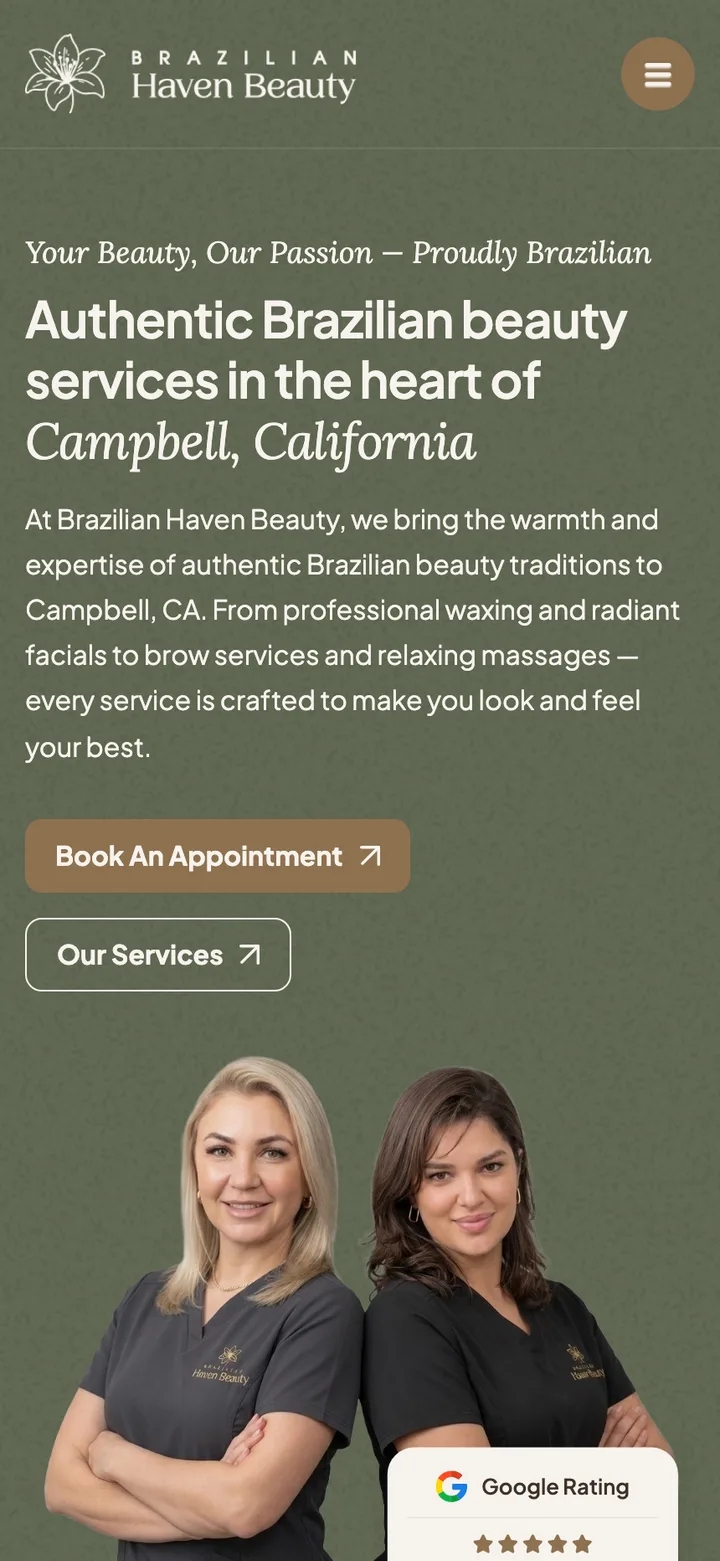 Brazilian Haven Beauty website shown on a mobile phone