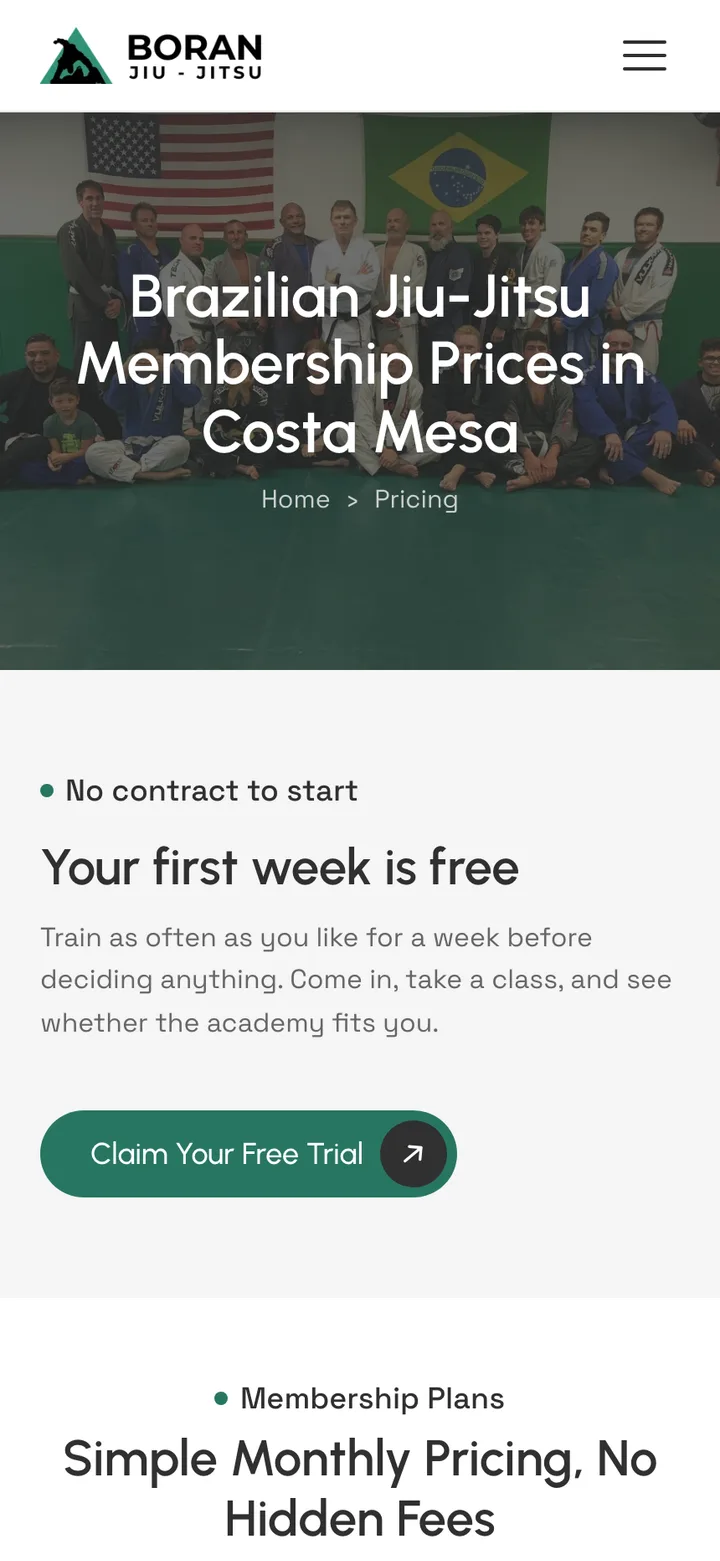 Boran Jiu-Jitsu website on mobile — additional screen